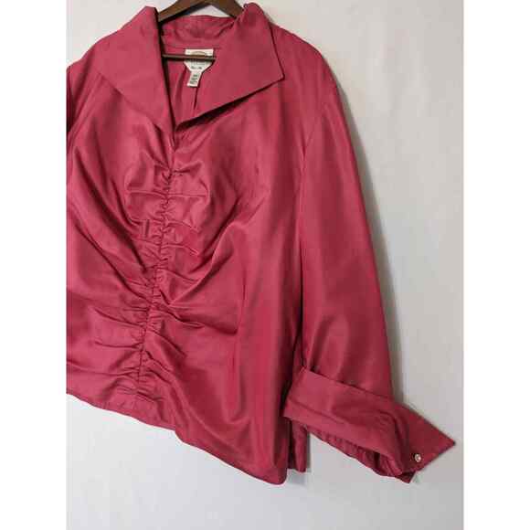 Talbots Pure 100% Silk Pink Ruched Gathered Front Blouse Womens Size 20W Career - Picture 2 of 12